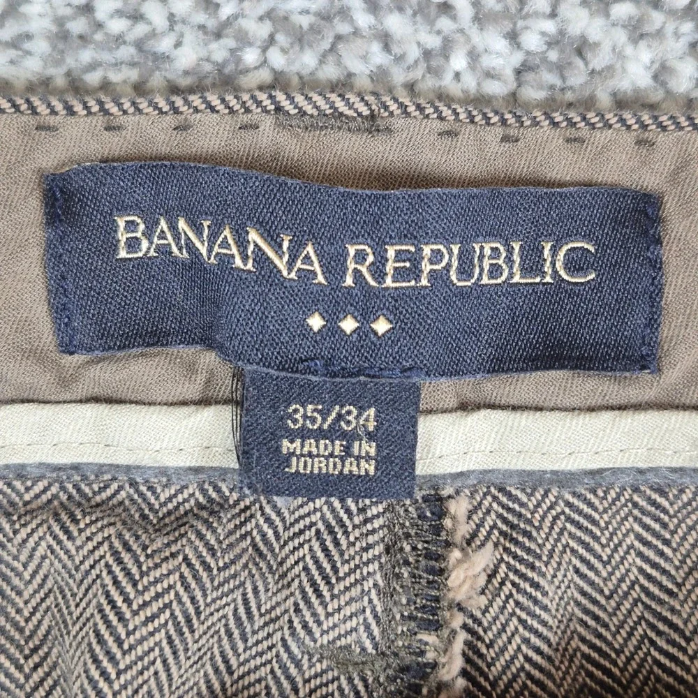 Banana Republic Dress Pants Mens 35x34 Brown Herringbone Wide Leg Trousers